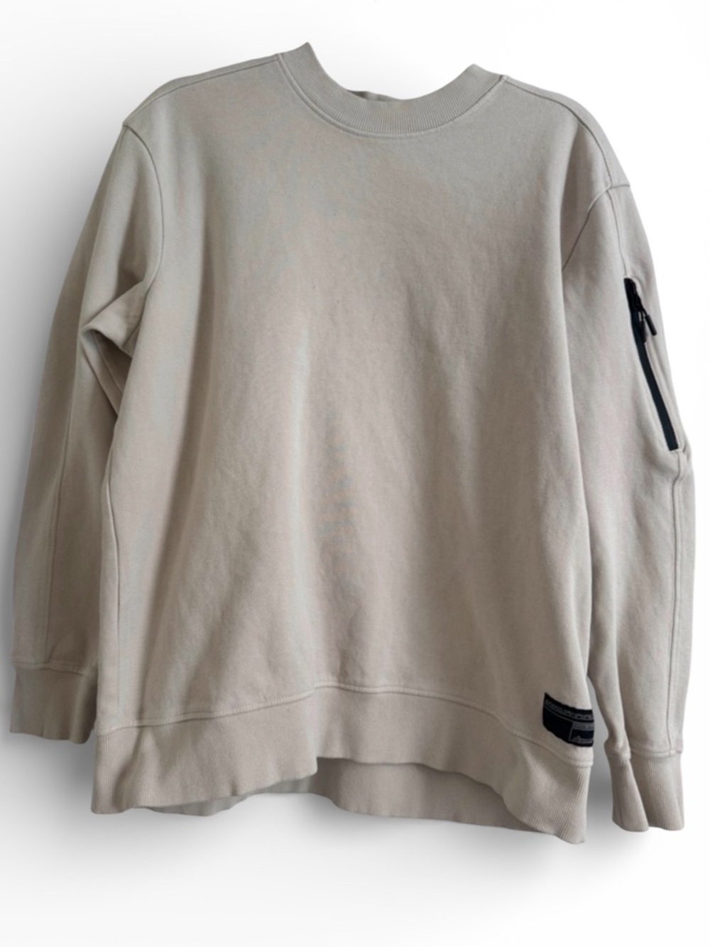 Zara Men's Crewneck Sweatshirt in Light Beige with Sleeve Pocket